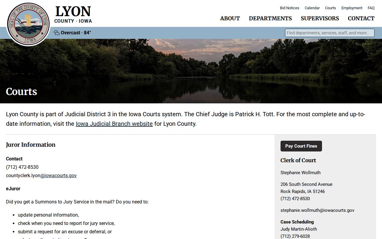Lyon County warrant lookup county court landing page